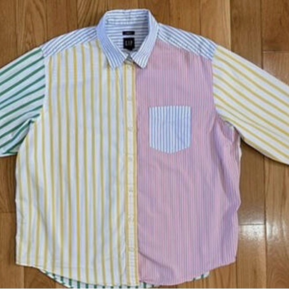 Colorblock Striped Button-Up Shirt Gap